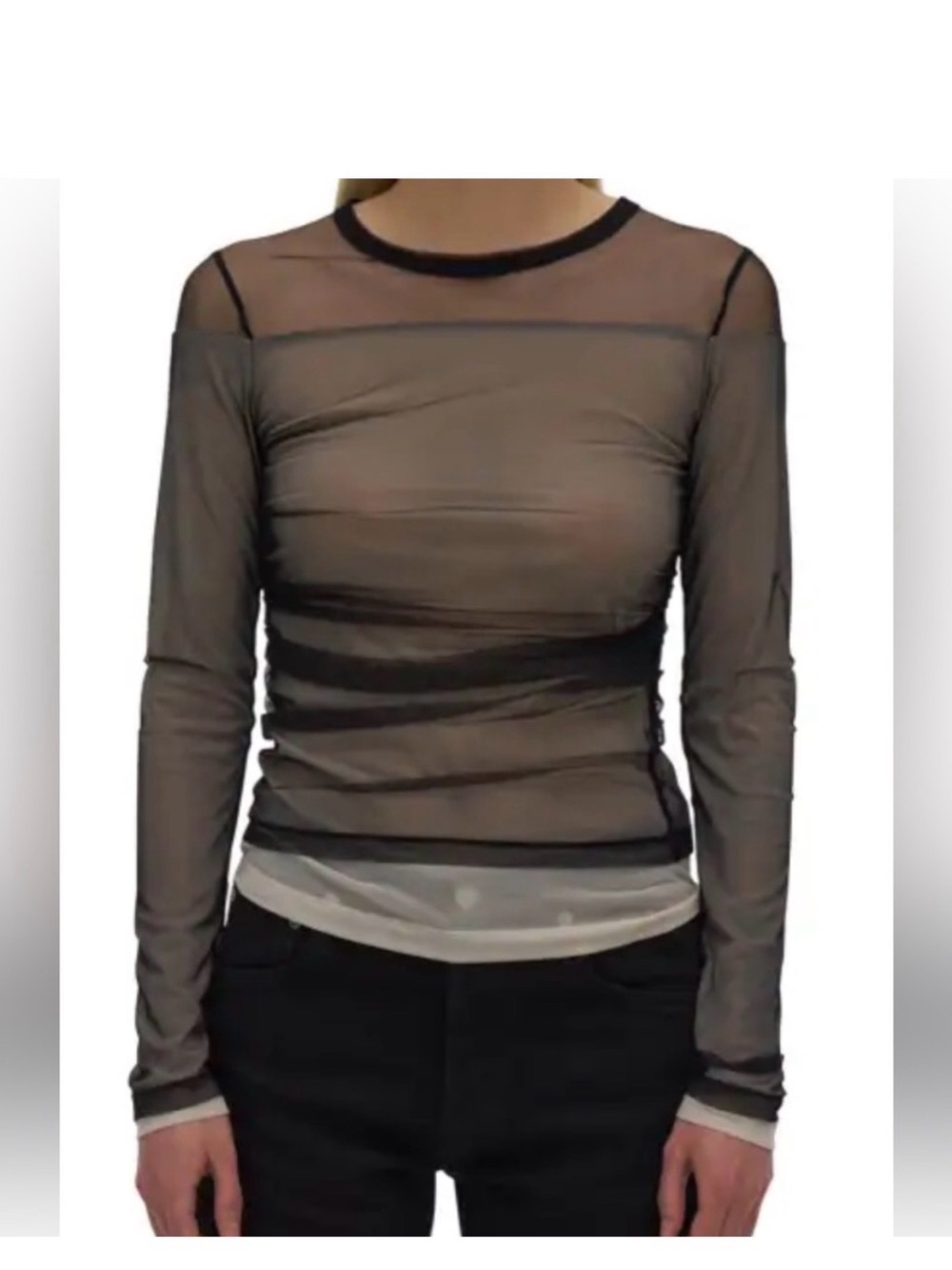 Helmut Lang Sheer Long-Sleeve Black Mesh Top - Modern Layering Tee